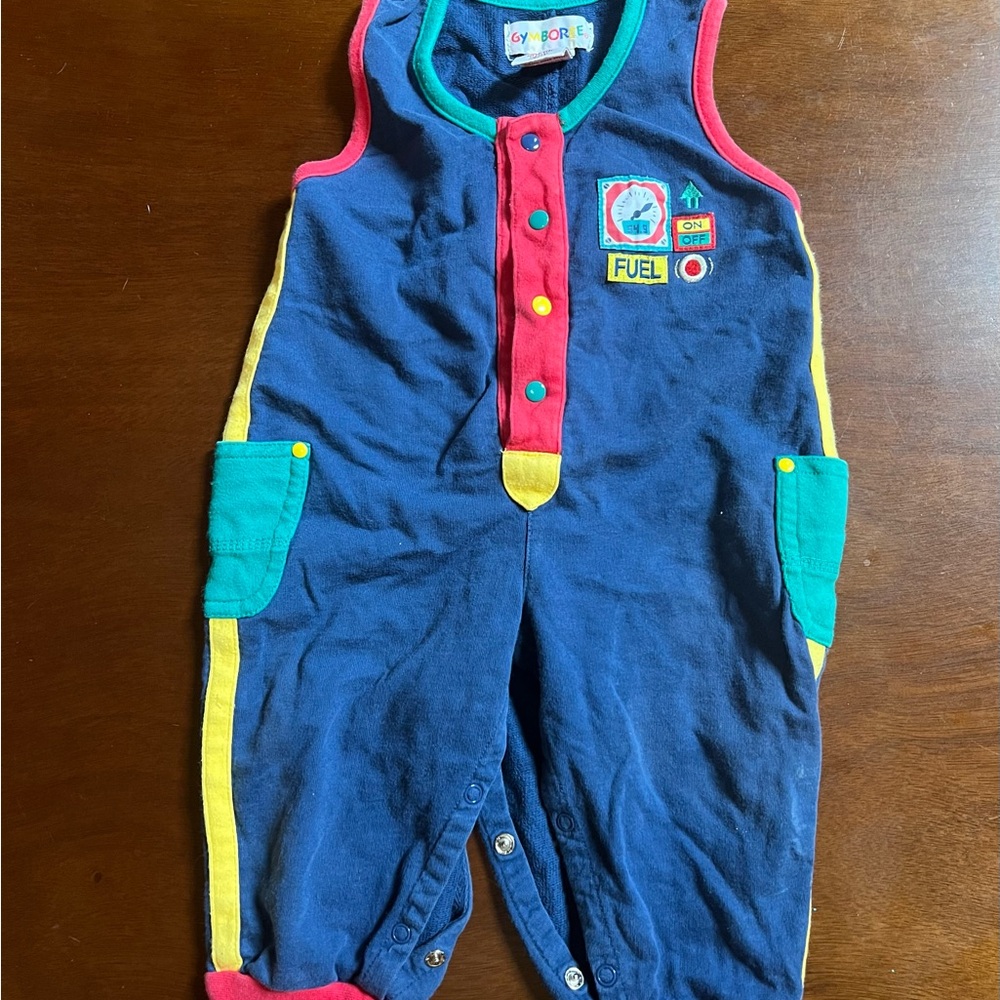 Vintage Gymboree Navy and Red Baby Romper W/ Pockets